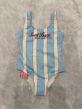 MC2 Saint Barth Light Blue & White Striped Girls' One-Piece Swimsuit